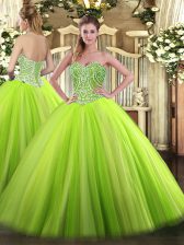 Ideal Sweetheart Sleeveless Quinceanera Dresses Floor Length Beading Tulle