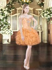  Off The Shoulder Sleeveless Organza Evening Dress Beading and Ruffles Lace Up
