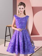 Noble Lavender Lace Up Homecoming Dress Belt Sleeveless Knee Length