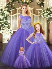 New Style Ball Gowns Quinceanera Dress Lavender Scoop Tulle Sleeveless Floor Length Lace Up