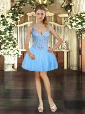 Dramatic Sleeveless Lace Up Mini Length Beading Prom Party Dress
