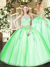 Great Sleeveless Floor Length Lace and Appliques Zipper Ball Gown Prom Dress
