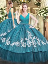  Floor Length Ball Gowns Sleeveless Teal Sweet 16 Dresses Zipper