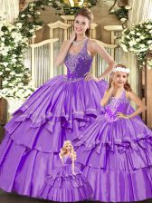 Designer Straps Sleeveless Organza Quinceanera Gowns Beading and Ruffled Layers Lace Up