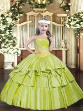High Quality Ball Gowns Kids Pageant Dress Yellow Green Straps Organza Sleeveless Floor Length Lace Up