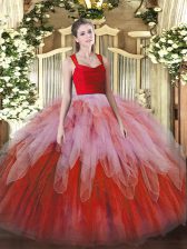 Sweet Multi-color Straps Neckline Lace and Ruffles 15th Birthday Dress Sleeveless Zipper