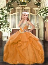  Sleeveless Lace Up Floor Length Beading and Ruffles Little Girls Pageant Dress