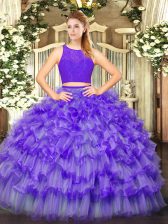  Eggplant Purple Zipper Scoop Ruffled Layers Vestidos de Quinceanera Tulle Sleeveless