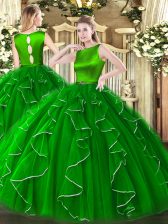 New Style Green Sleeveless Ruffles Floor Length Quinceanera Gown