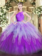  Scoop Sleeveless Organza Quince Ball Gowns Ruffles Zipper