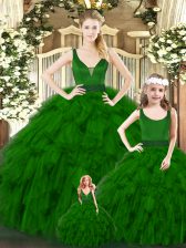  Green Quinceanera Gowns Military Ball and Sweet 16 and Quinceanera with Ruffles V-neck Sleeveless Zipper
