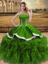 Chic Sweetheart Sleeveless Organza Sweet 16 Dresses Beading and Ruffles Lace Up