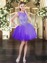  Purple Lace Up Scoop Beading Prom Dress Tulle Sleeveless