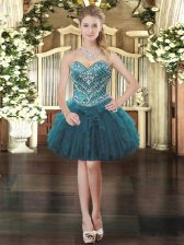  Sleeveless Mini Length Beading and Ruffles Lace Up Prom Dresses with Teal 