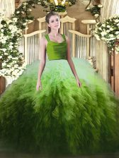  Multi-color Tulle Zipper Sweet 16 Quinceanera Dress Sleeveless Floor Length Ruffles