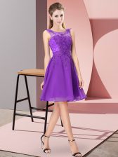  Purple Scoop Zipper Appliques Vestidos de Damas Sleeveless