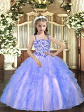 Glorious Straps Sleeveless Tulle Girls Pageant Dresses Beading and Ruffles Lace Up