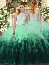 Beauteous Multi-color Sweet 16 Quinceanera Dress Sweet 16 and Quinceanera with Ruffles High-neck Sleeveless Backless