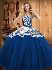 Beautiful Sweetheart Sleeveless Lace Up Quinceanera Dresses Blue Satin and Tulle