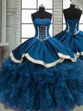 Dynamic Sweetheart Sleeveless Lace Up Ball Gown Prom Dress Blue Organza