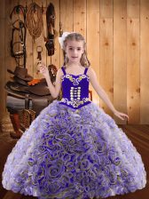  Multi-color Ball Gowns Embroidery and Ruffles Child Pageant Dress Lace Up Fabric With Rolling Flowers Sleeveless Floor Length