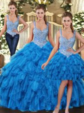  Tulle Sleeveless Floor Length Quince Ball Gowns and Beading and Ruffles
