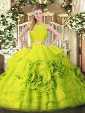 Exquisite Yellow Green Scoop Neckline Ruffles 15th Birthday Dress Sleeveless Zipper
