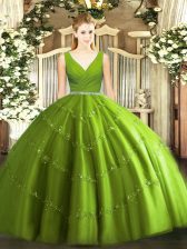 Sweet V-neck Sleeveless Tulle Sweet 16 Dress Beading Zipper