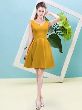 Pretty Gold Asymmetric Zipper Ruching Dama Dress for Quinceanera Sleeveless