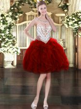  Sleeveless Beading and Ruffles Zipper Prom Gown