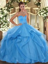 Modest Sleeveless Lace Up Floor Length Beading and Ruffles 15th Birthday Dress