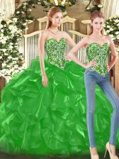 Top Selling Floor Length Green Sweet 16 Quinceanera Dress Tulle Sleeveless Beading and Ruffles
