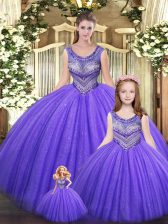 Unique Floor Length Lace Up Quinceanera Gowns Eggplant Purple for Military Ball and Sweet 16 and Quinceanera with Beading