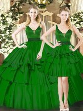 Dark Green Sleeveless Beading and Ruching Floor Length Sweet 16 Quinceanera Dress