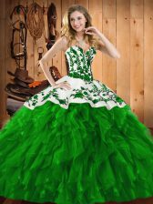  Satin and Organza Sleeveless Floor Length Quince Ball Gowns and Embroidery and Ruffles