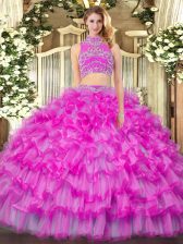 Luxurious Floor Length Two Pieces Sleeveless Lilac Quinceanera Dresses Backless