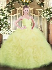  Light Yellow Sleeveless Beading and Ruffles Floor Length Vestidos de Quinceanera