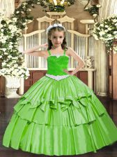 Trendy Floor Length Lace Up Little Girls Pageant Dress Wholesale for Party and Quinceanera with Appliques and Ruffled Layers