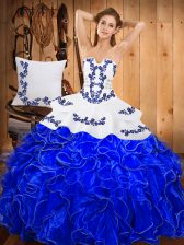  Sleeveless Embroidery and Ruffles Lace Up Quinceanera Gowns