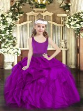  Sleeveless Zipper Floor Length Beading and Ruffles Little Girls Pageant Gowns
