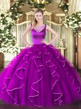  Scoop Sleeveless Organza Sweet 16 Dress Beading and Ruffles Side Zipper