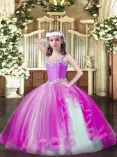  Straps Sleeveless Tulle Little Girls Pageant Dress Wholesale Beading Lace Up