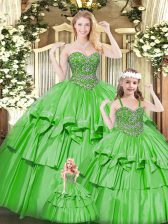  Green Lace Up Sweetheart Beading and Ruffled Layers Quinceanera Gown Organza Sleeveless