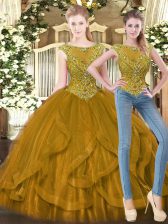  Floor Length Ball Gowns Sleeveless Brown Quinceanera Dresses Zipper