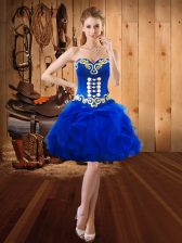 New Style Sweetheart Sleeveless Lace Up Prom Gown Royal Blue Organza