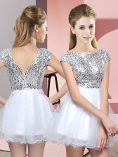 White Cap Sleeves Tulle Zipper Dama Dress for Quinceanera for Prom and Party and Wedding Party