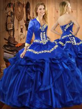 Chic Sweetheart Sleeveless Organza Quinceanera Gown Embroidery and Ruffles Lace Up