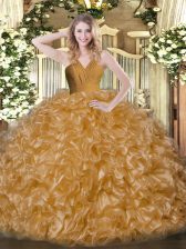 Custom Made Floor Length Brown Sweet 16 Quinceanera Dress V-neck Sleeveless Zipper