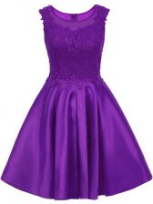  Mini Length Purple Dama Dress for Quinceanera Scoop Sleeveless Zipper