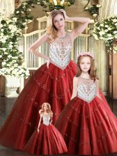 Custom Design Wine Red Lace Up Vestidos de Quinceanera Beading Sleeveless Floor Length